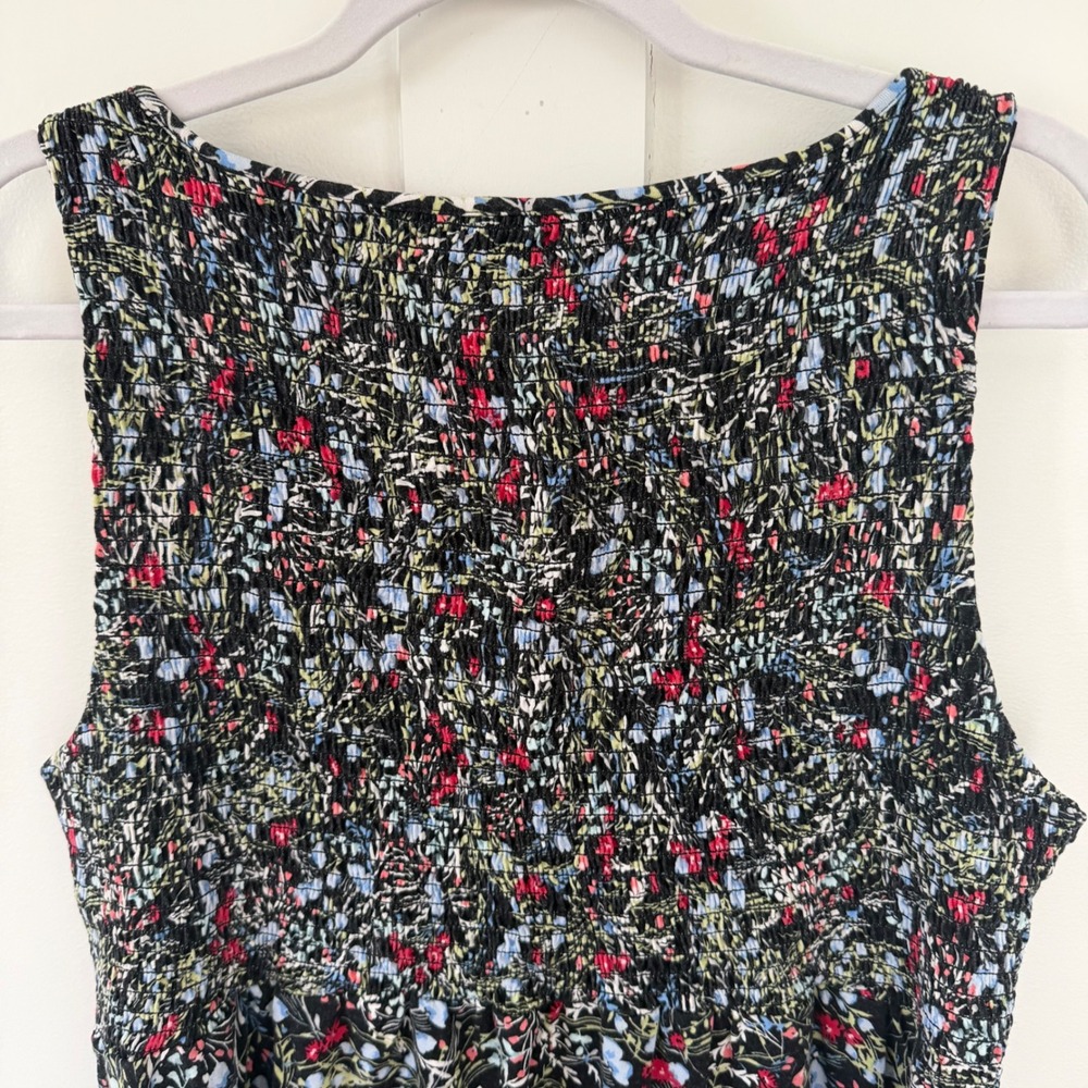 J. Jill Wearever Collection Dress Sleeveless Swing Midi Black Floral Smocked XLP - Picture 7 of 12